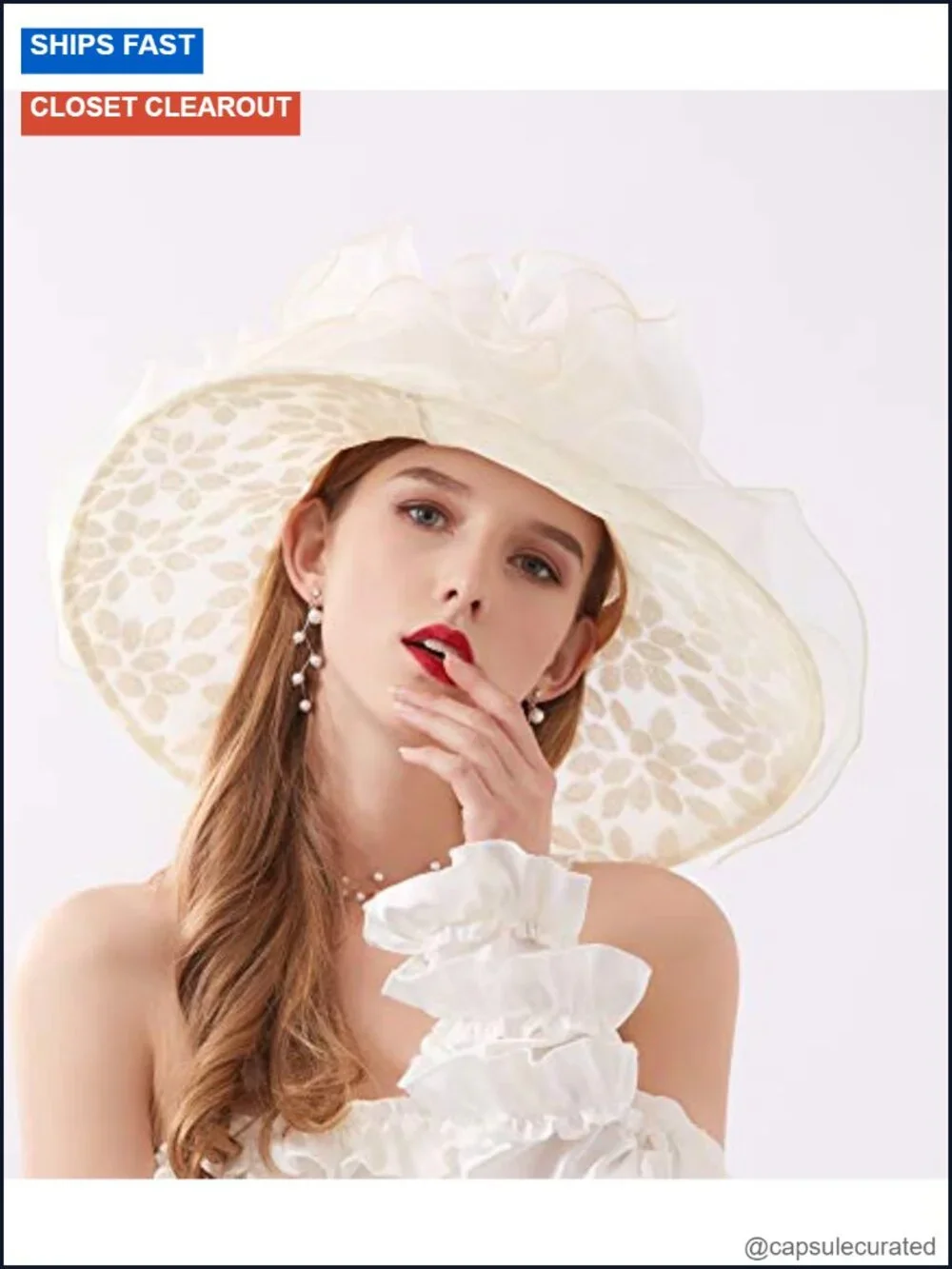 Women's Organza Church Tea Party Wedding Fascinator Derby Hat Wide Brim Sun Hat